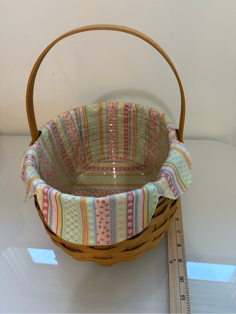 Longaberger 2008 Large Easter Pastel Multi-Stripe Lined Woven Basket